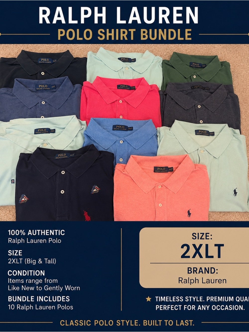 Ralph Lauren Men's Polo Shirts Bundle  (2XLT)